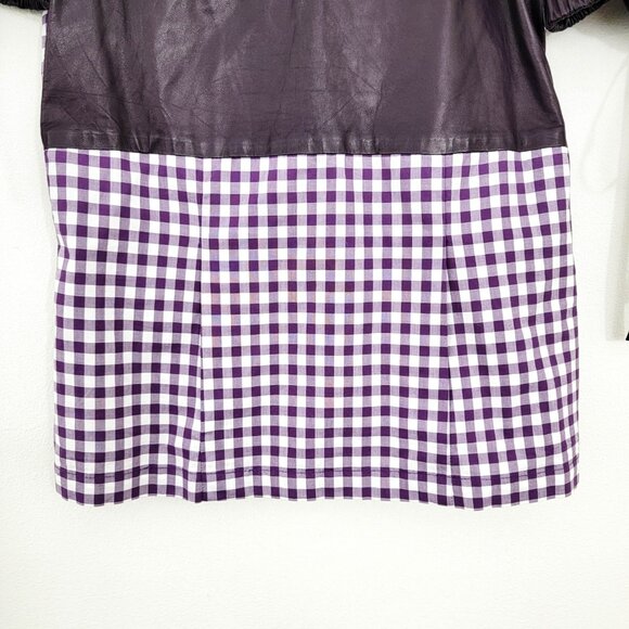 Vintage Yves Saint Laurent Purple Gingham Plaiand Leather Tie Shoulder Blouse XS - Picture 4 of 11